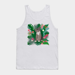 Cute cat and tropical flowers Tank Top